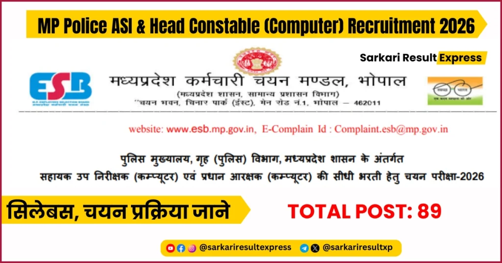 MP Police ASI And Head Constable (Computer) Recruitment 2026
